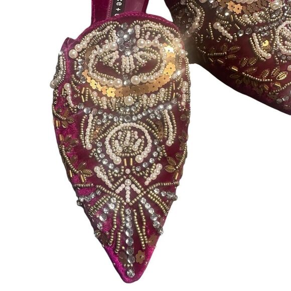 Alice + Olivia Raspberry Urtin Embellished Velvet Mules/Slides NWOB Size 8.5 - Picture 5 of 11